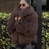 JOY Lamb Fur Midi Jacket With Collar