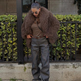 JOY Lamb Fur Midi Jacket With Collar