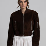 JOY Suede Bomber Dark Brown