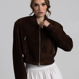 JOY Suede Bomber Dark Brown