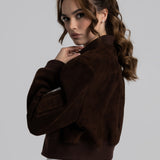 JOY Suede Bomber Dark Brown