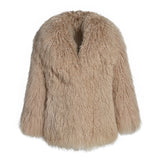 JOY Lamb Fur Long Jacket With Collar