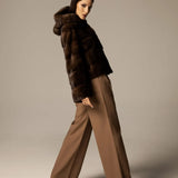 GRETA Brown mink hoodie coat