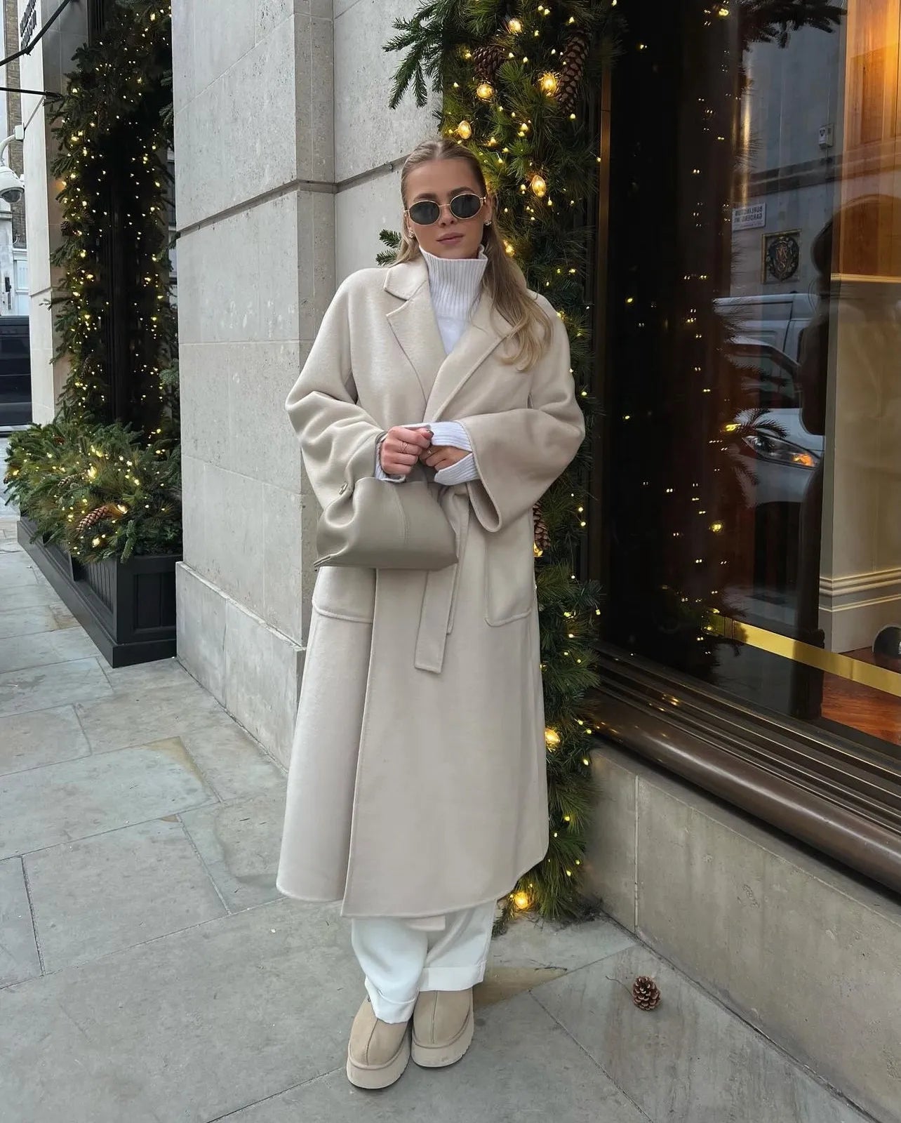 JOY wool and cashmere classic coat Off-White