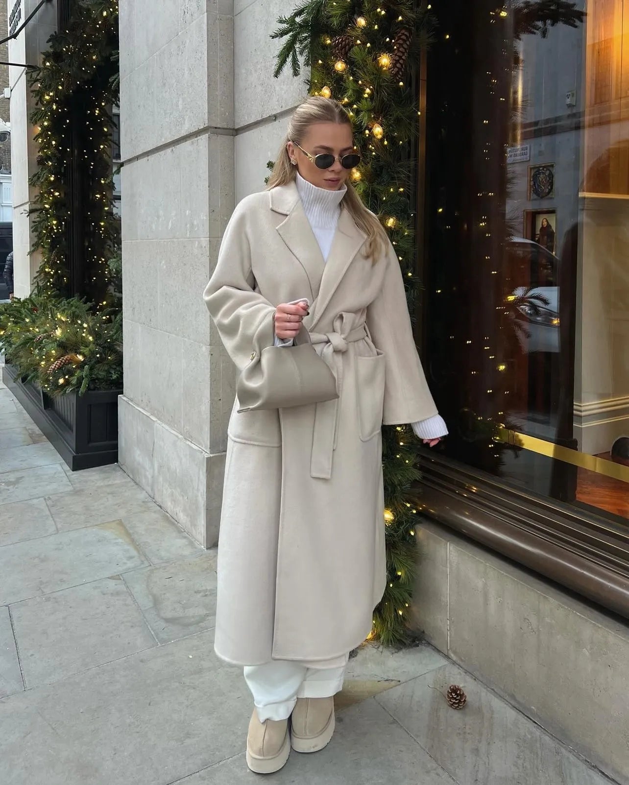 JOY wool and cashmere classic coat Off-White